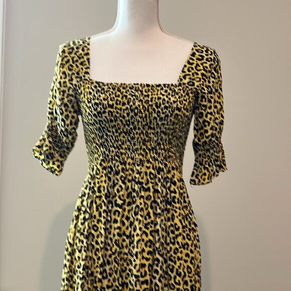 EUC Notes du Nord‎ Olivia Leopard Print Smocked Maxi Dress Cottage Core US XS 4 - Picture 4 of 16